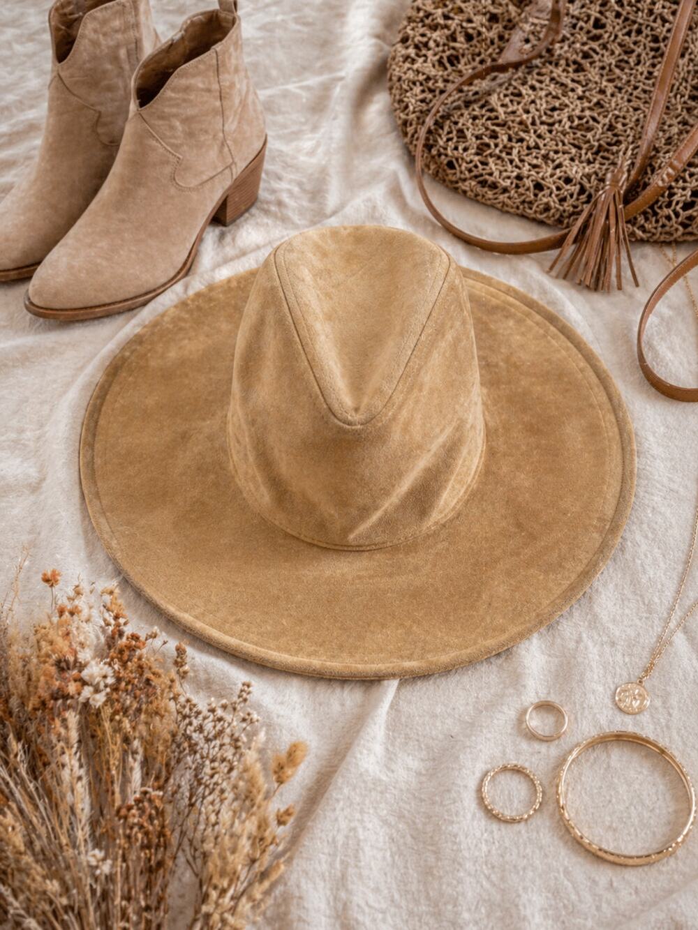 San Diego Hat Company Camel Suede Floppy Wide Brim Hat Boho Western Packable